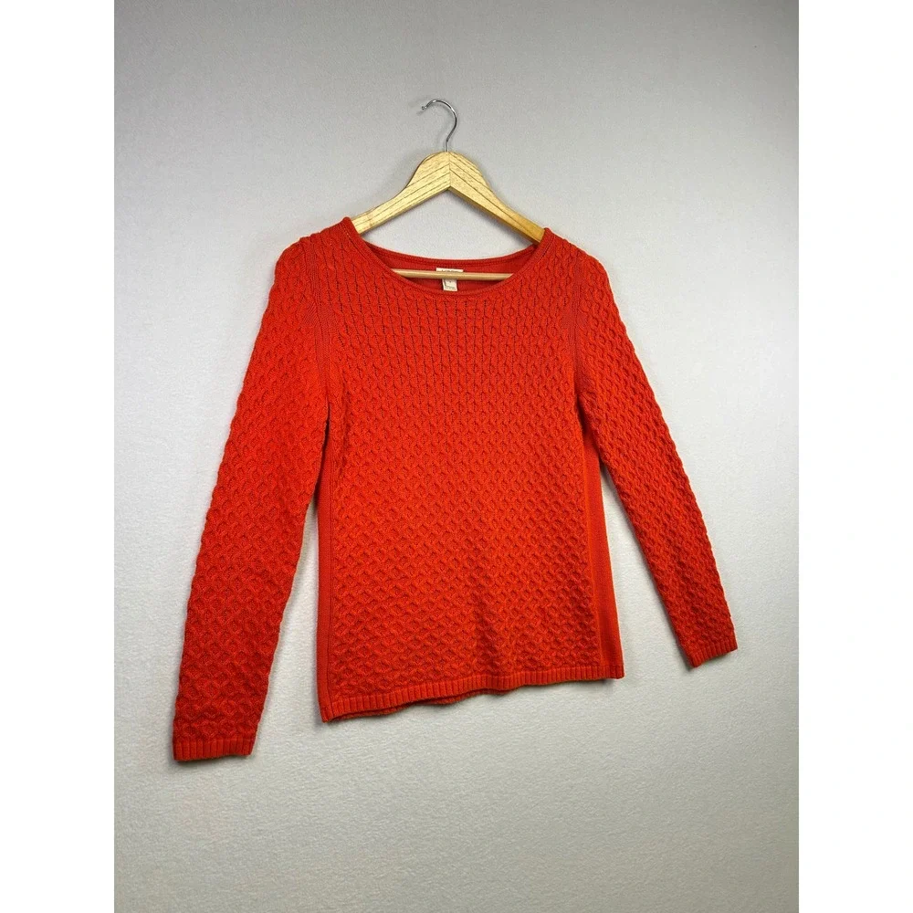 J‎ Crew Orange Textured Knit Crew Neck Sweater Size Small Cotton